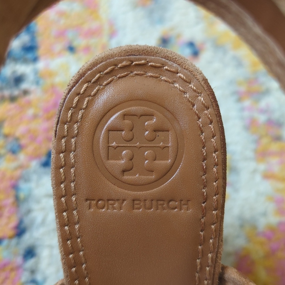 Tory Burch Jessie Perforated Suede Leather Peep Toe High Heel Booties Brown 6.5 - Picture 12 of 16